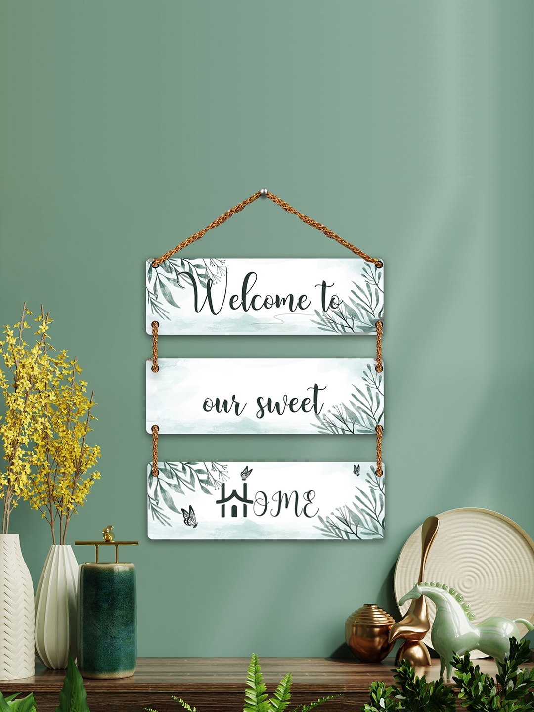 

ROMEE White & Green Printed Wooden Wall Hanging
