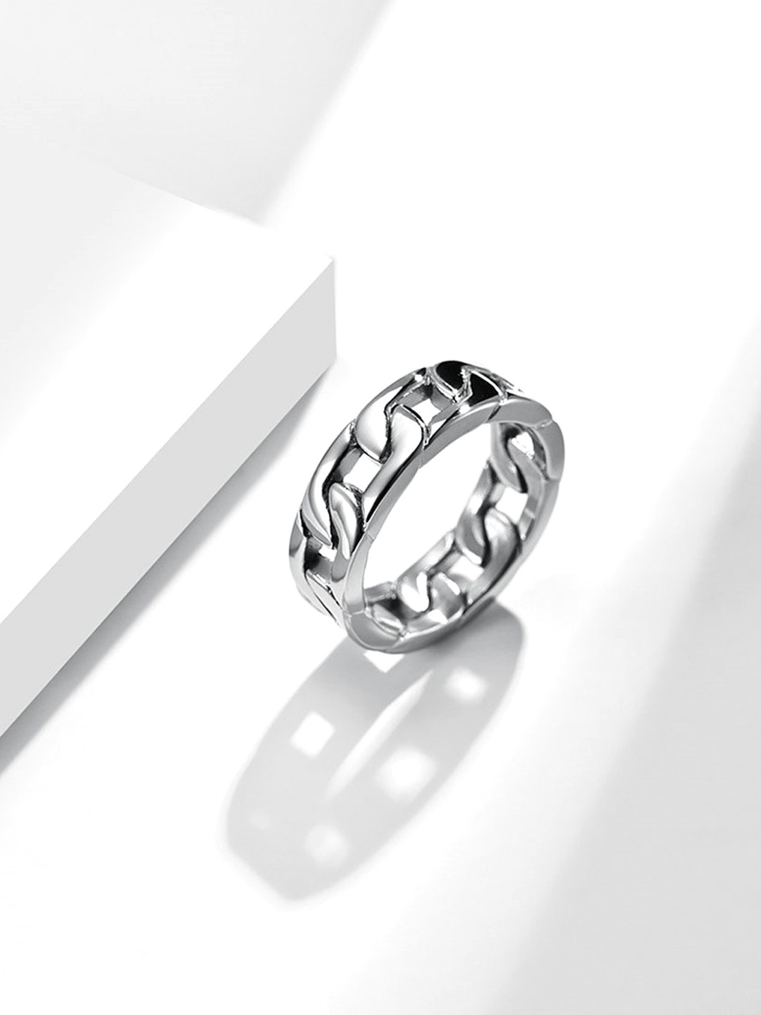 

Yellow Chimes Men Silver-Toned Stainless Steel Chain Pattern Finger Ring