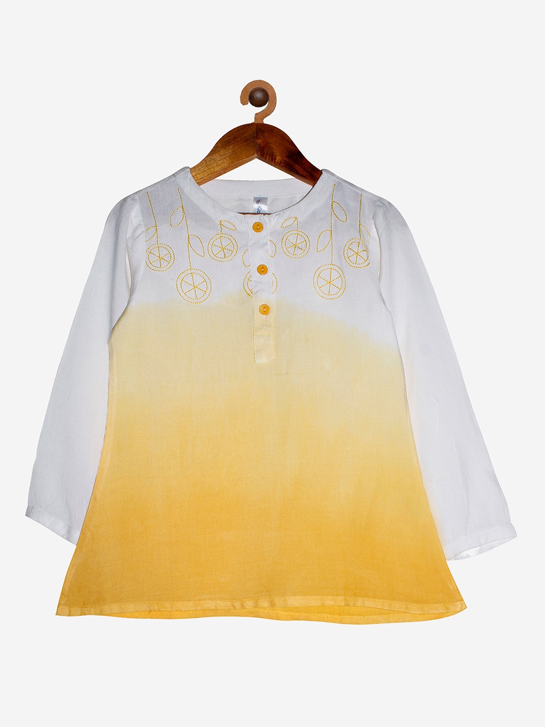 

KiddoPanti Girls Yellow and White Colourblocked A-Line Kurta