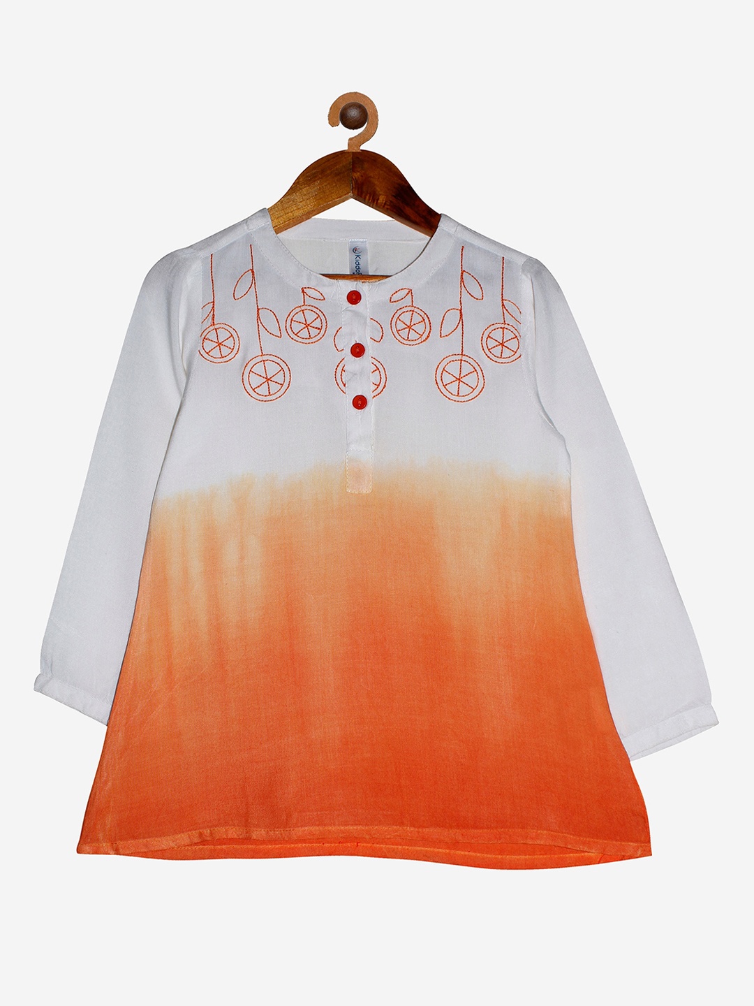 

KiddoPanti Girls Orange and White Dyed A-Line Kurta
