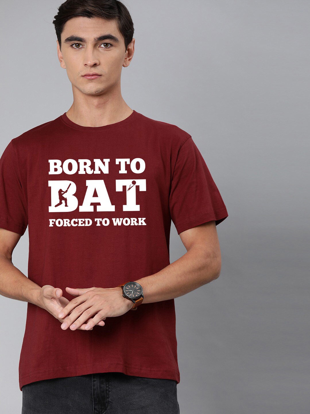 

BE AWARA Men Maroon & White Typography Printed Cotton T-shirt