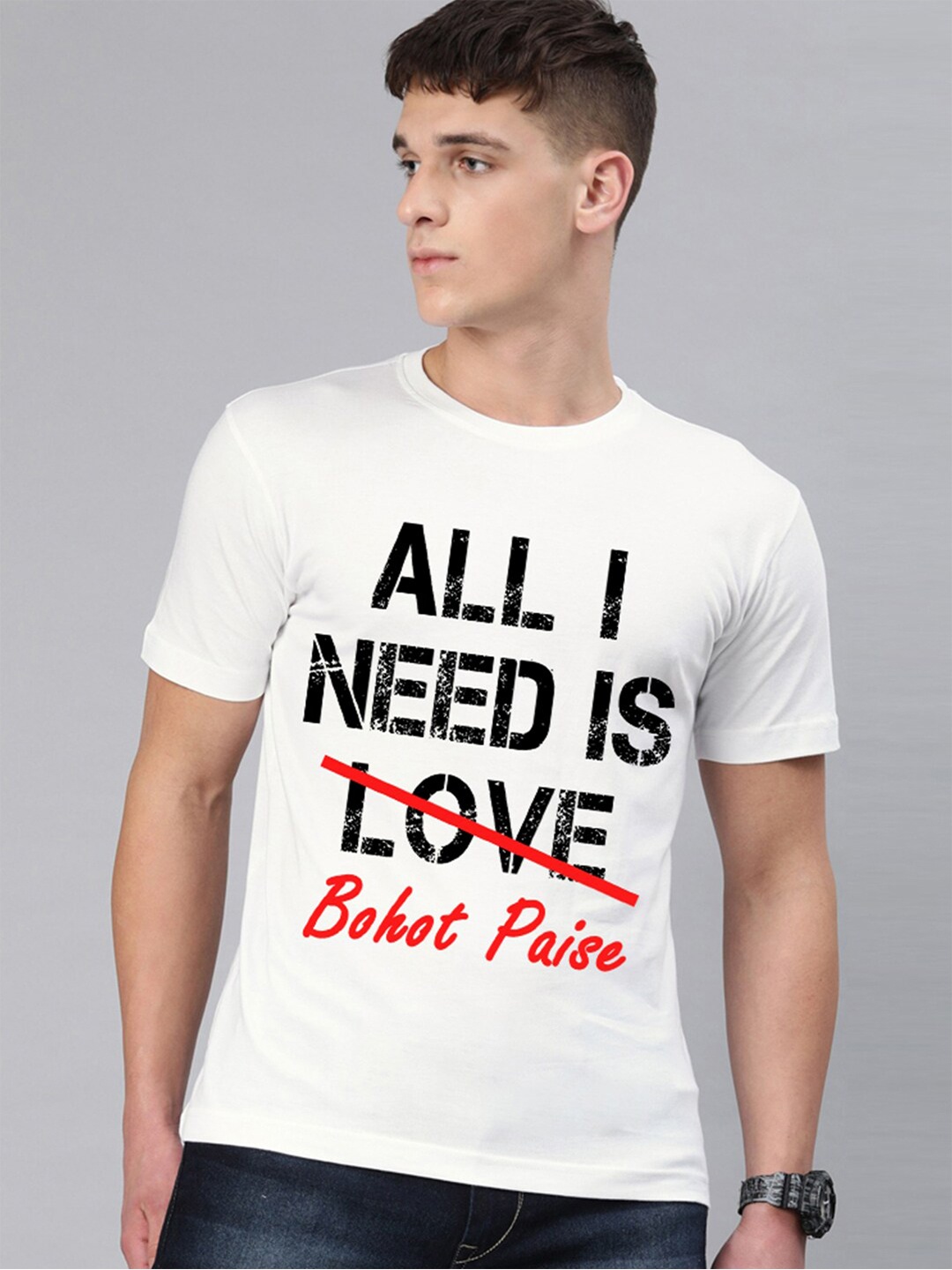 

BE AWARA Men White & Black Typography Printed Cotton T-shirt