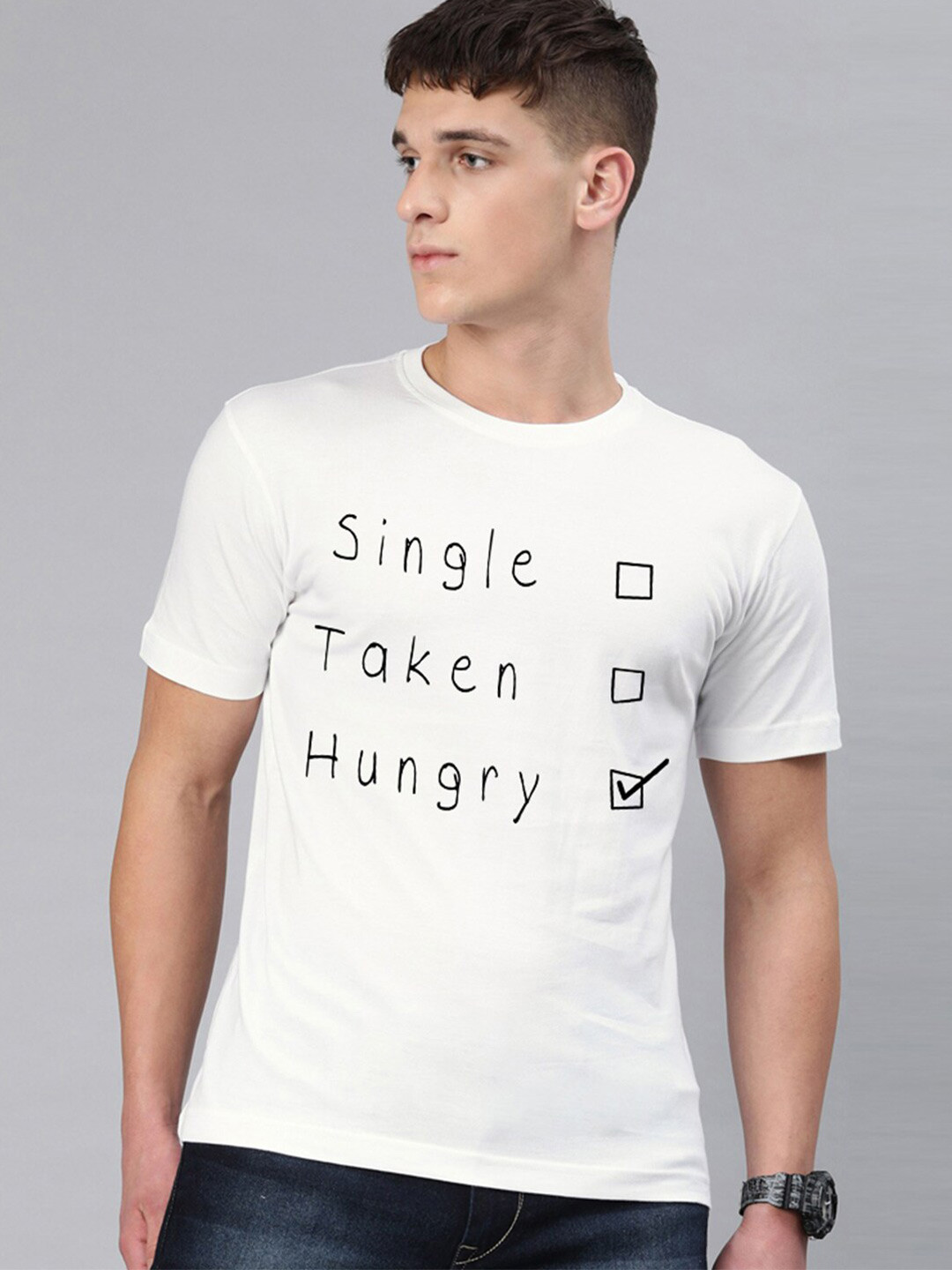 

BE AWARA Men White Typography Printed T-shirt