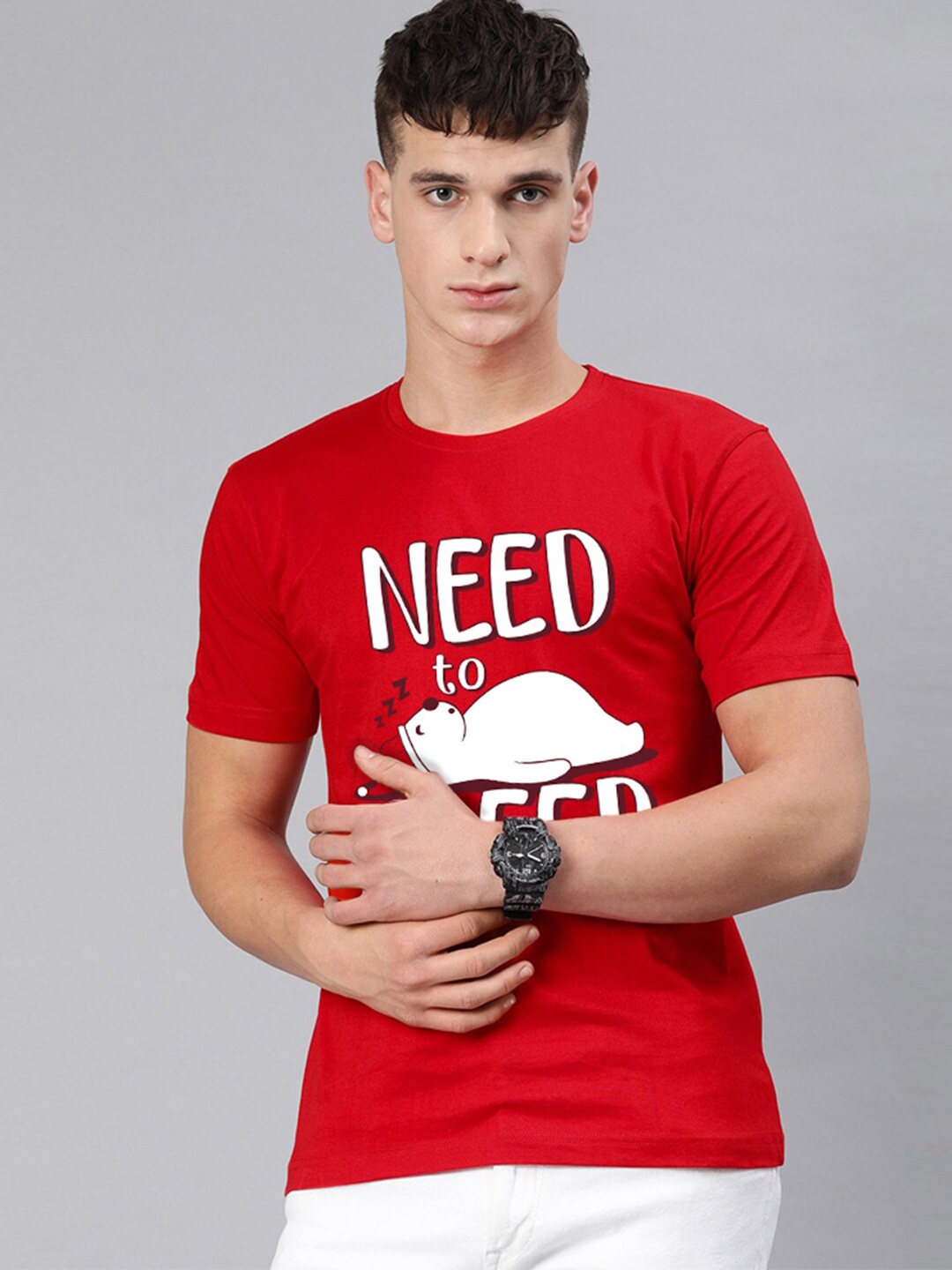 

BE AWARA Men Red Printed T-shirt