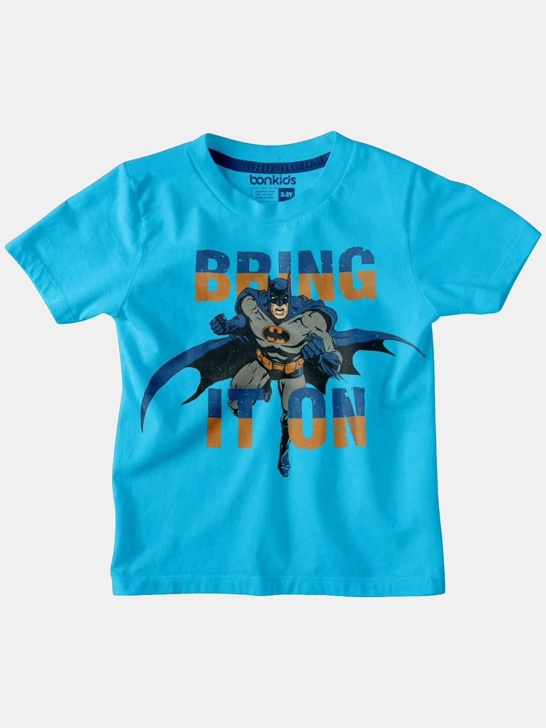 

BONKIDS Boys Blue Batman Printed Pure Cotton T-shirt