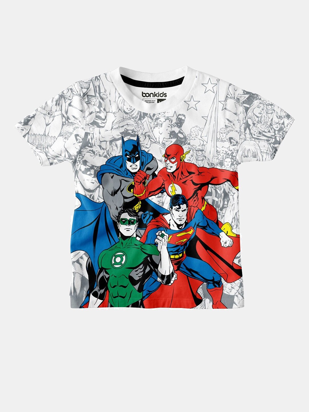 

BONKIDS Boys White Red Superman Printed Pure Cotton Slim Fit Pure Cotton T-shirt