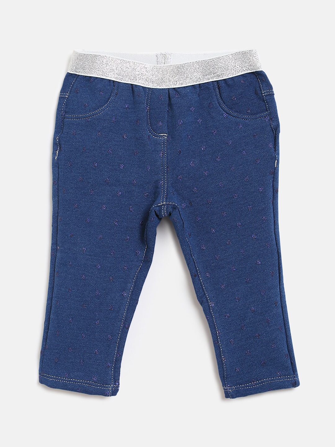 

Chicco Girls Blue & Silver-Toned Stretchable Jeans