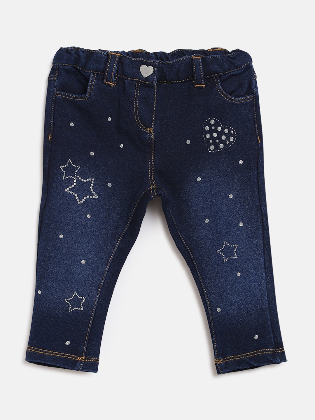 

Chicco Girls Navy Blue Silver-Toned Light Fade Glitter Printed Stretchable Jeans