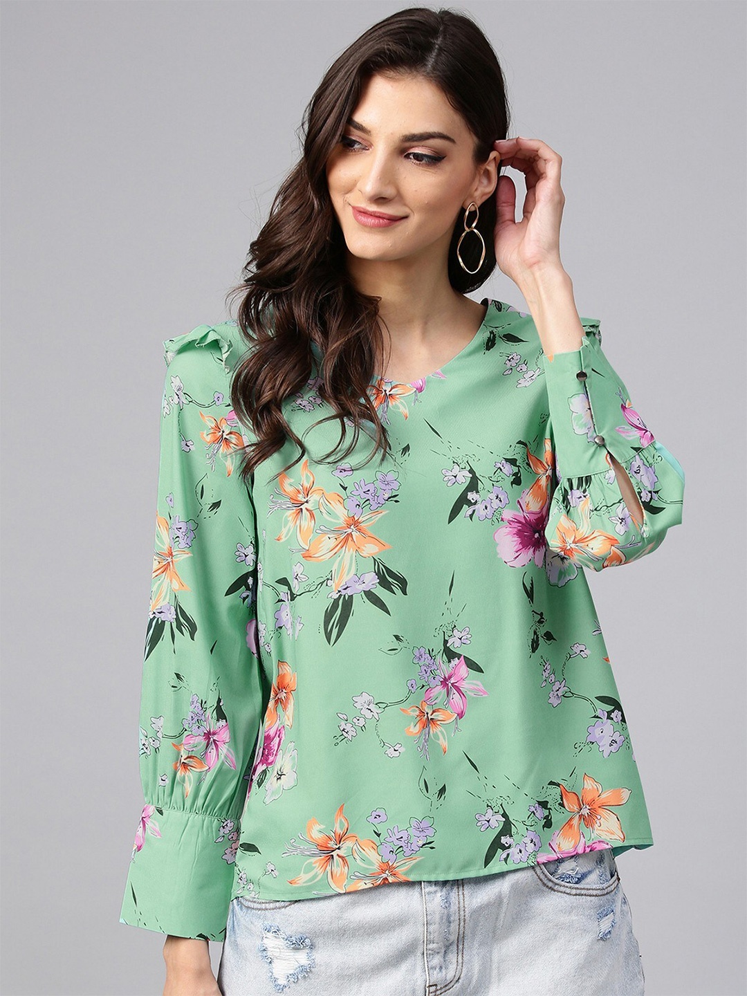 

Zima Leto Green Floral Printed Regular Top