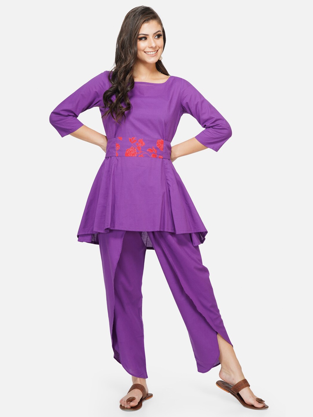 

FABNEST Women Purple Solid Peplum Tunic With Dhoti Style Pants