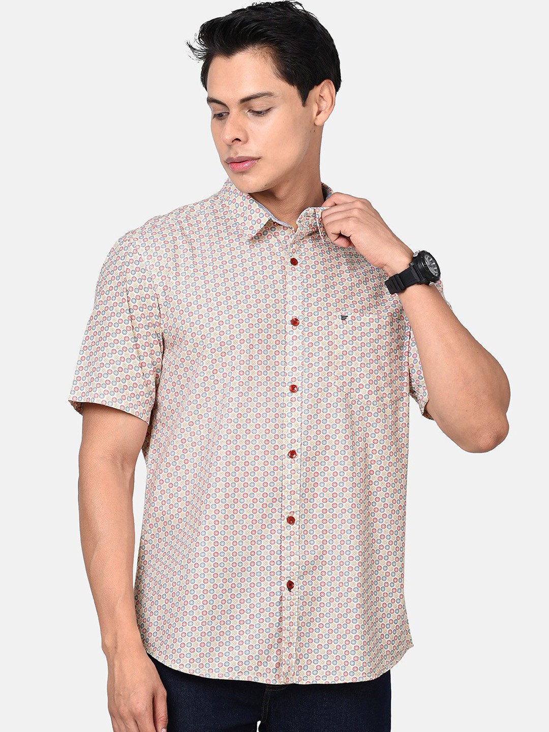 

t-base Men Multicoloured Pure Cotton Printed Casual Shirt, Multi