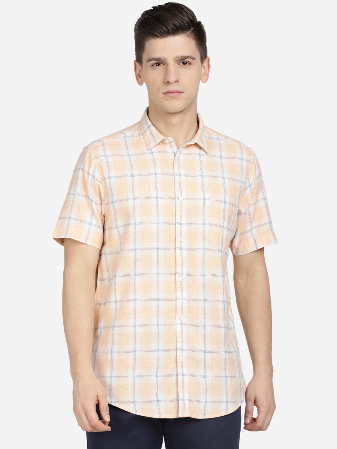 

Crocodile Men Orange Tartan Checks Opaque Checked Casual Shirt