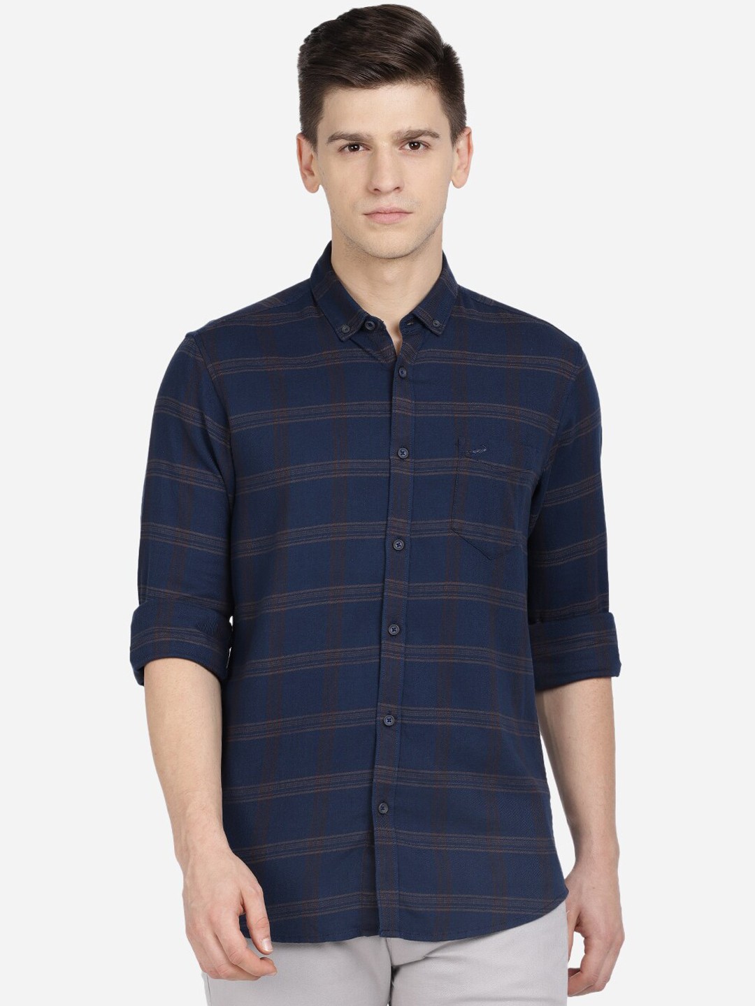 

Crocodile Men Navy Blue Slim Fit Windowpane Checks Opaque Checked Casual Shirt