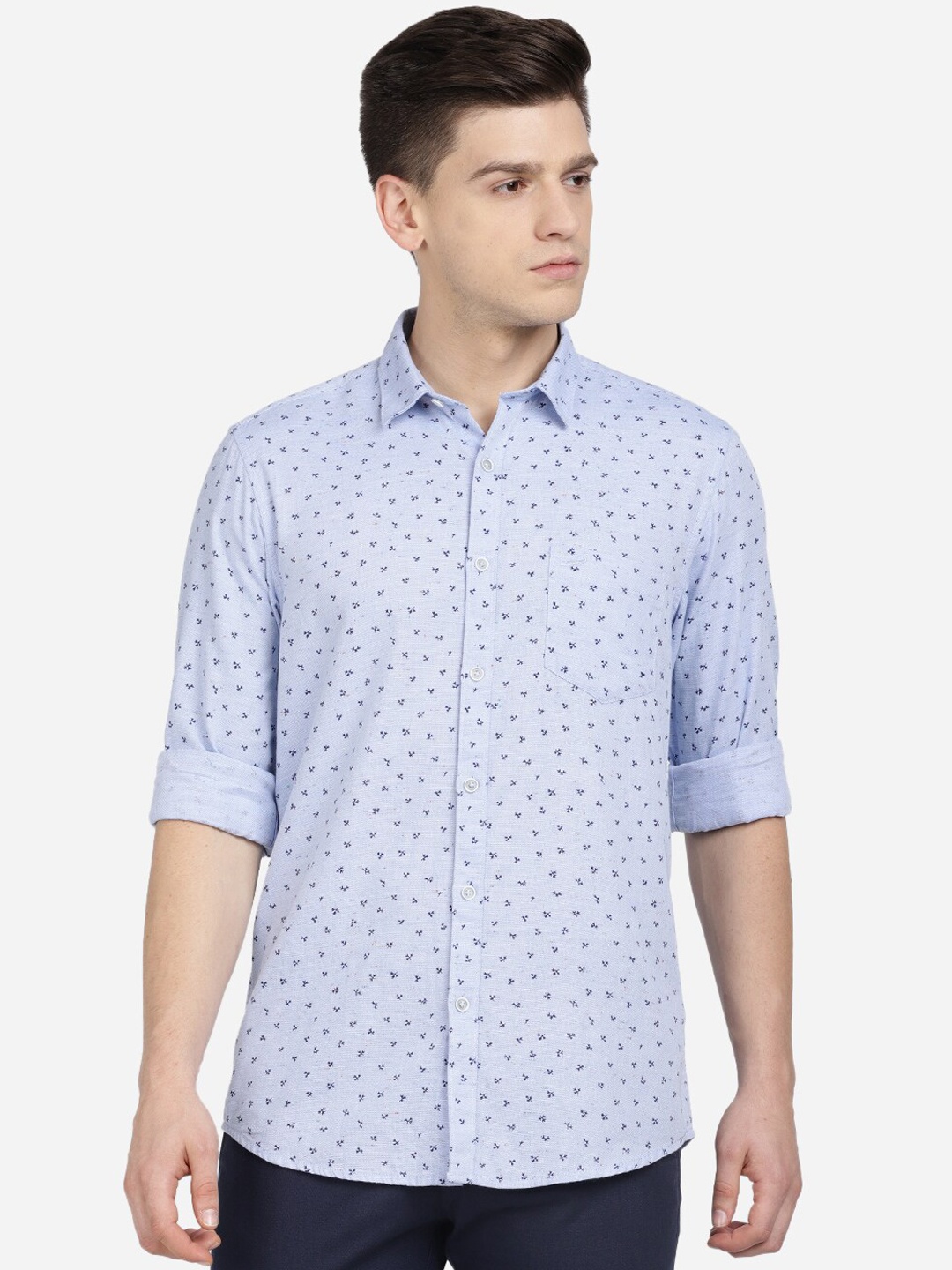 

Crocodile Men Blue Slim Fit Opaque Printed Casual Shirt