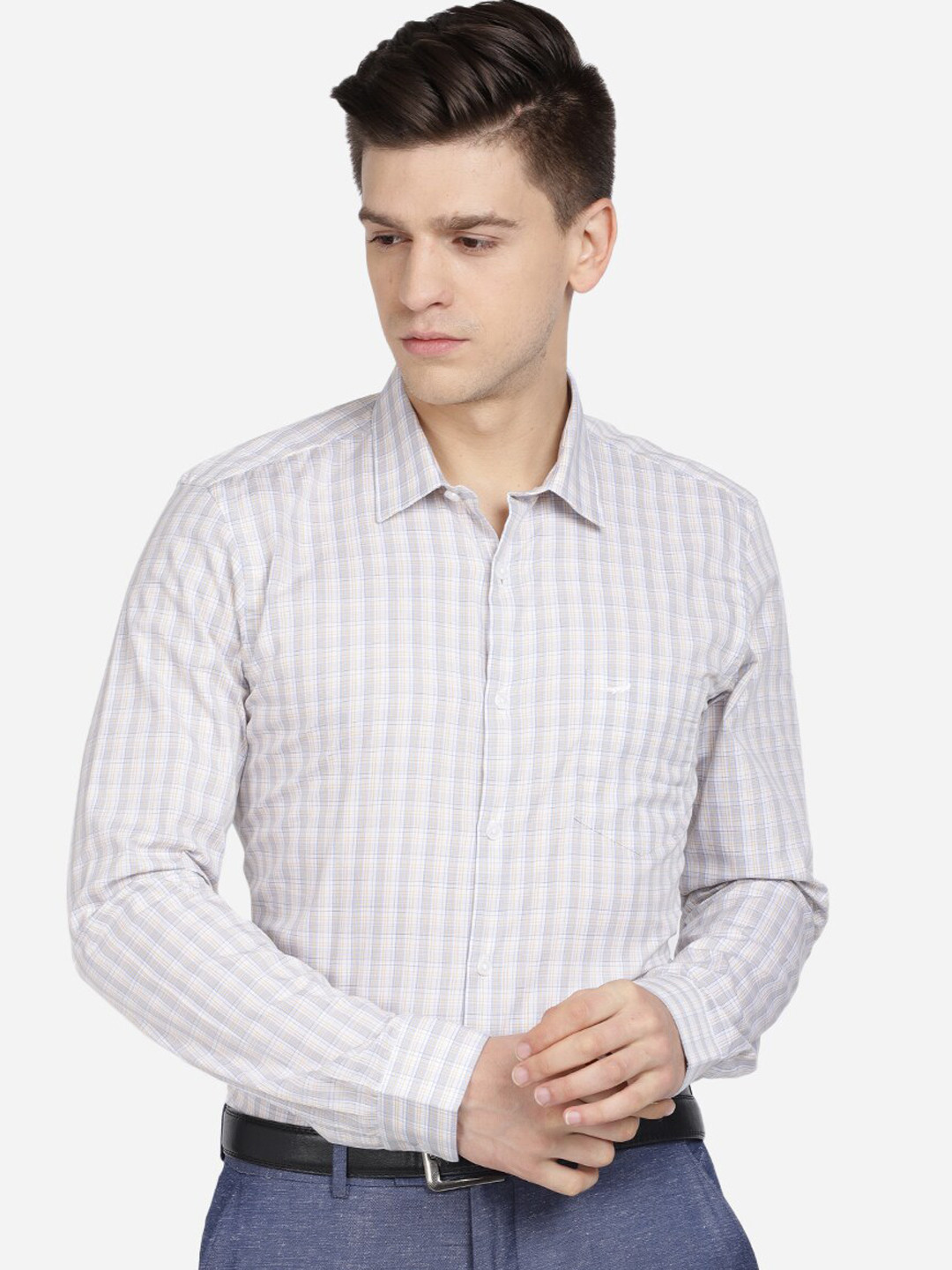 

Crocodile Men Grey Slim Fit Opaque Checked Formal Shirt