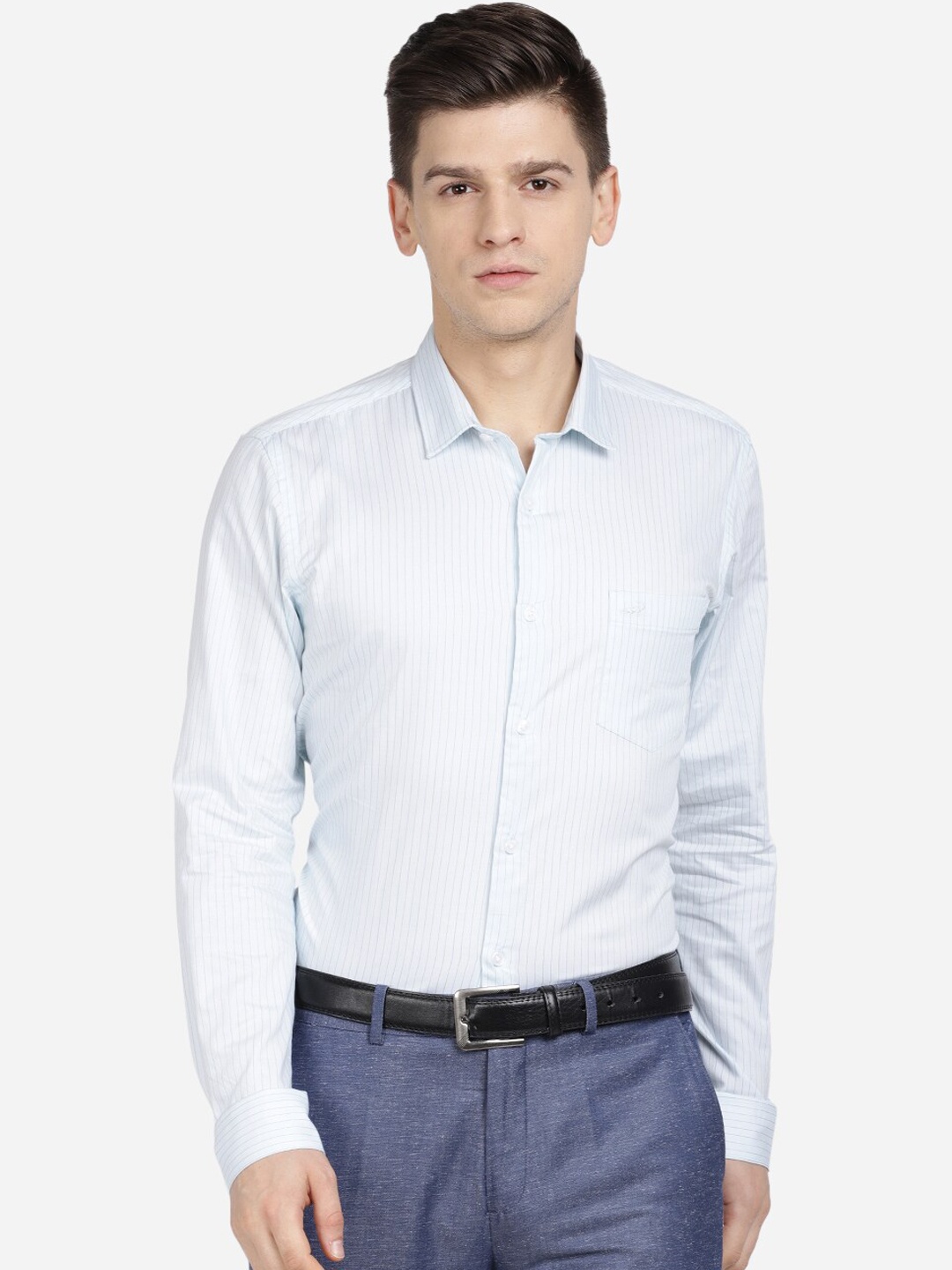 

Crocodile Men Blue Slim Fit Opaque Striped Formal Shirt