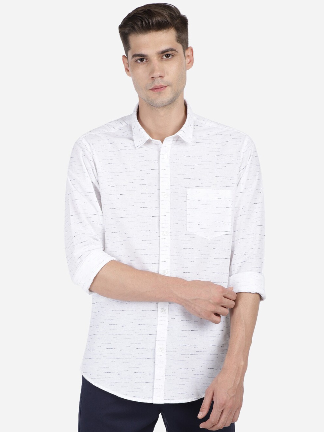 

Crocodile Men White Slim Fit Opaque Printed Casual Shirt