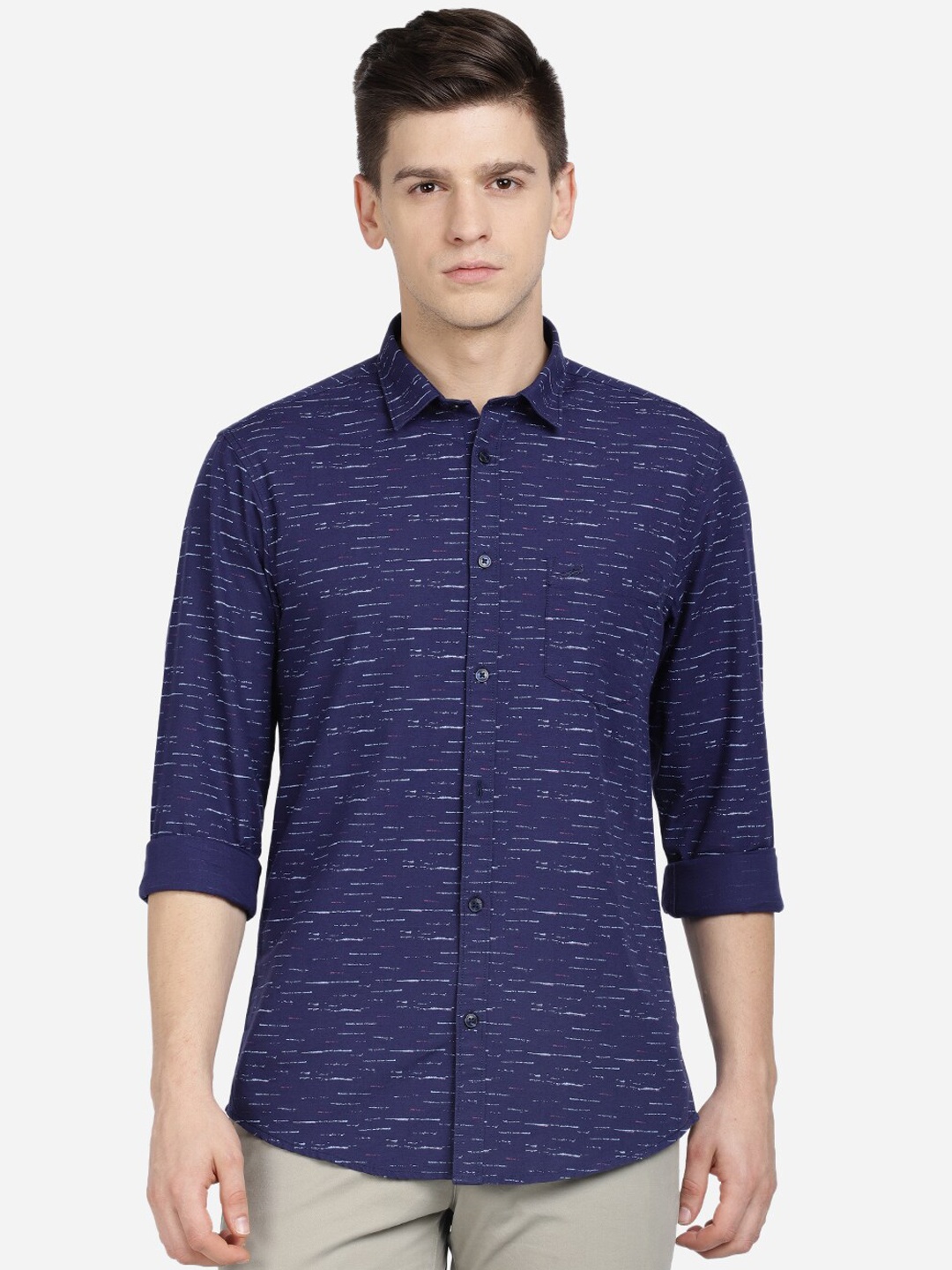 

Crocodile Men Navy Blue Slim Fit Opaque Printed Casual Shirt
