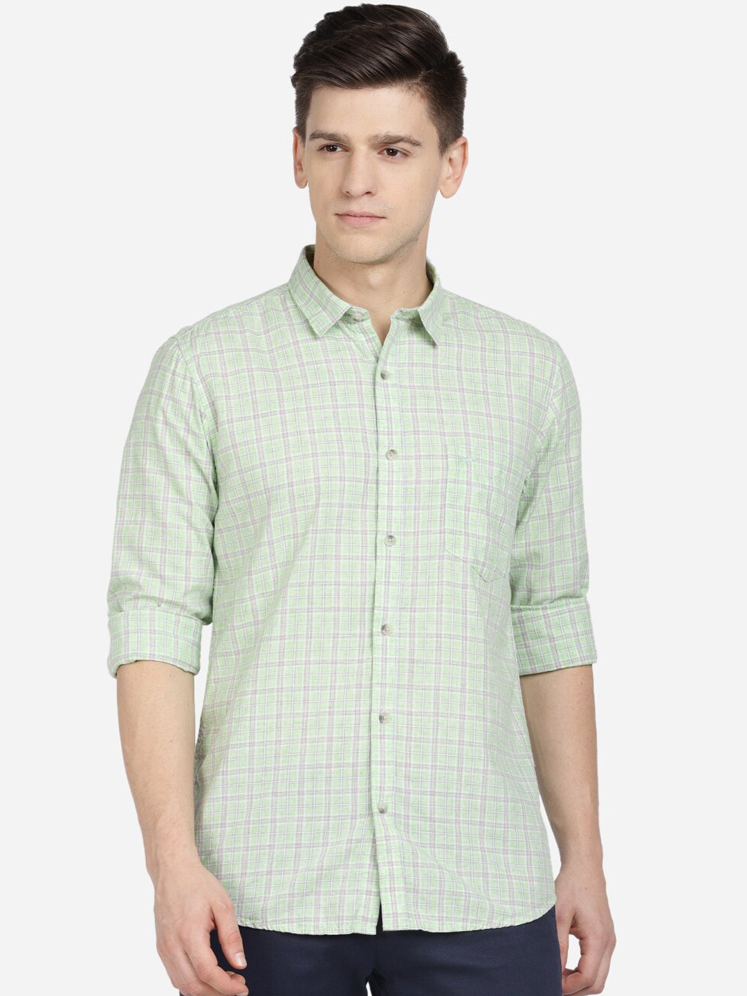 

Crocodile Men Green Slim Fit Grid Tattersall Checks Opaque Checked Casual Shirt