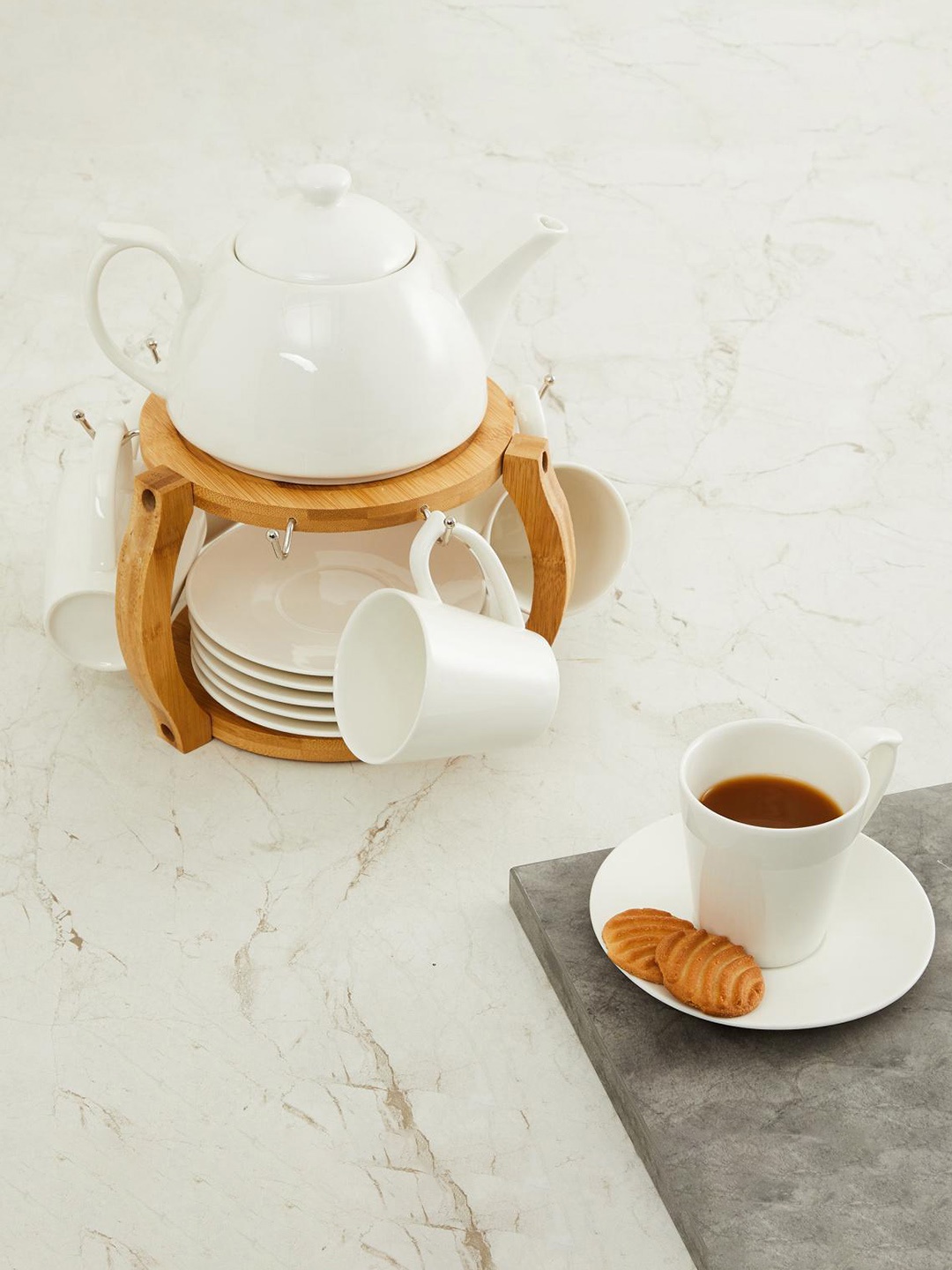 

Home Centre White & Brown 14-Pieces Rhodes Camolin Tea Set