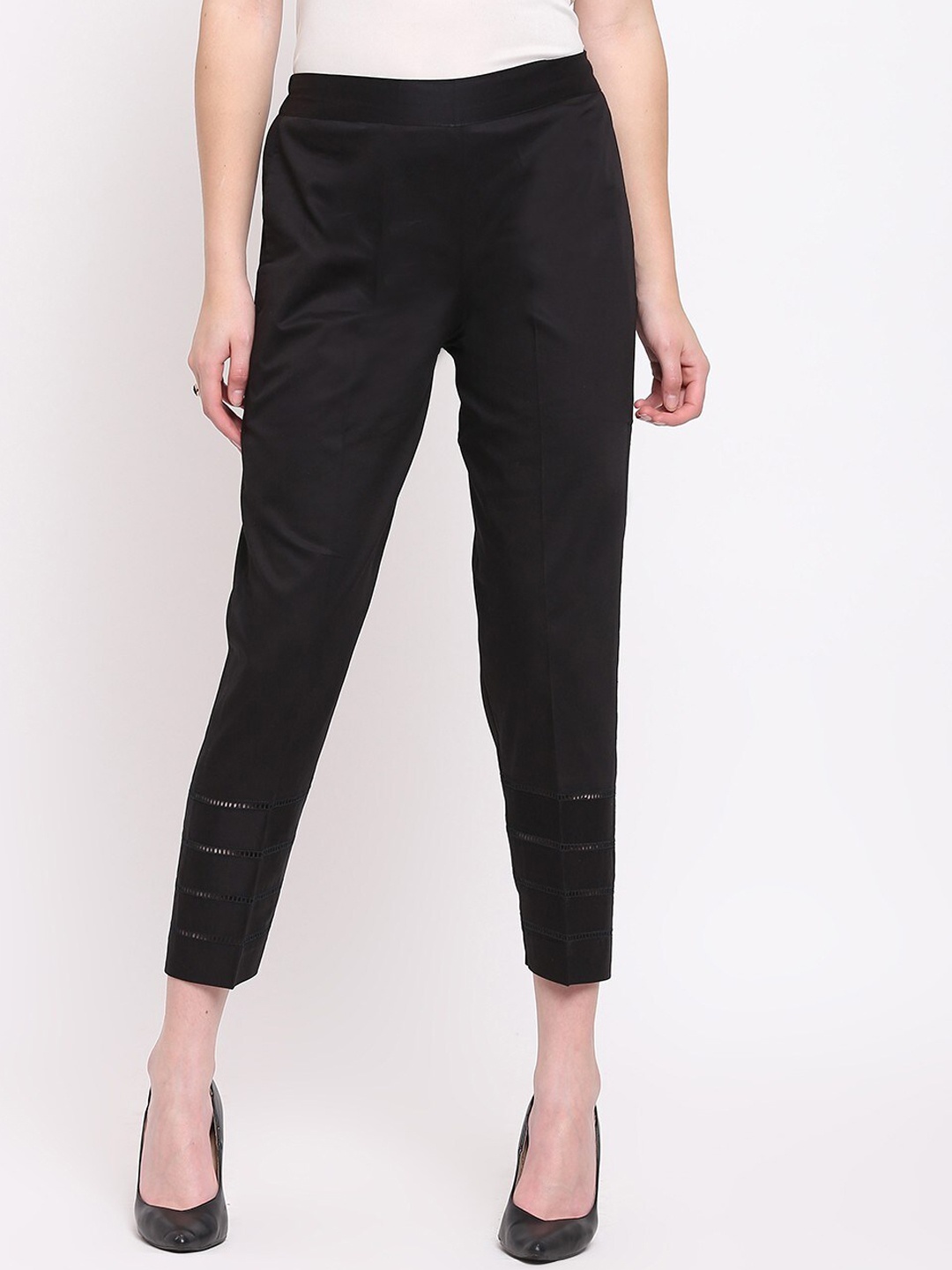 

RIVI Women Black Pure Cotton Trousers