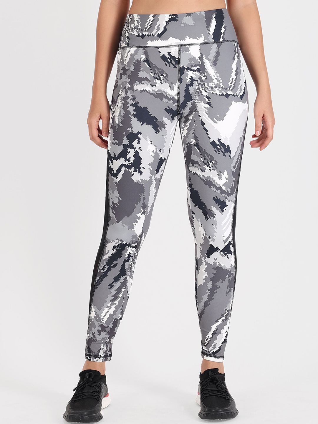 

ATHLISIS Women Grey & White Printed Ankle-Length Tights