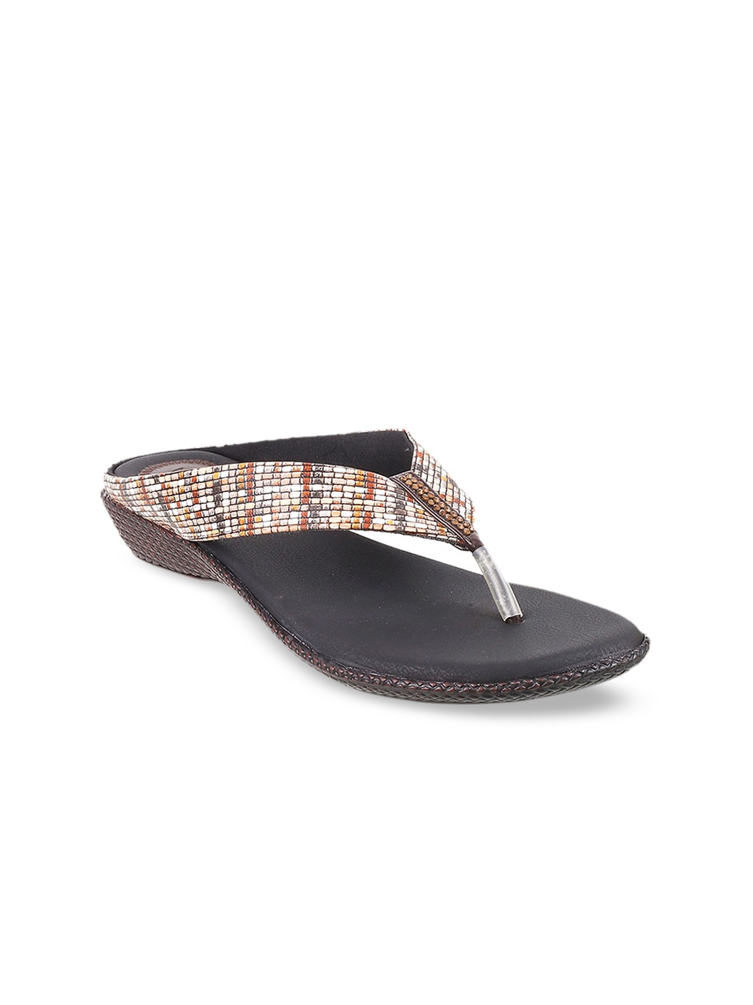 

WALKWAY by Metro Women Tan Brown & White T-Strap Flats