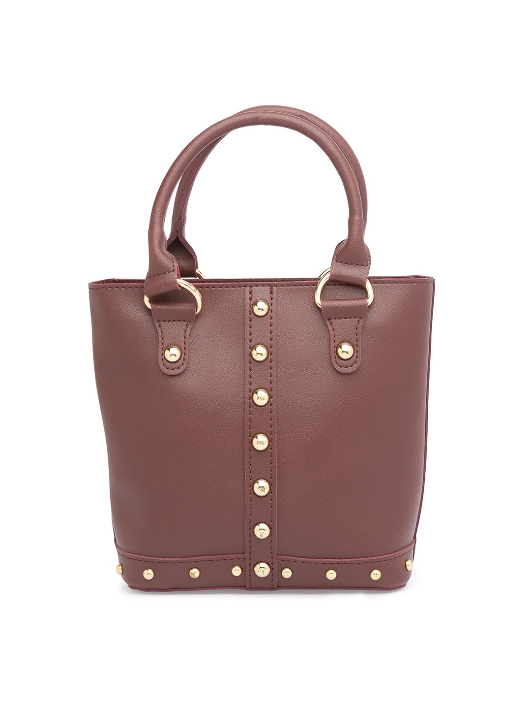 

Globus Burgundy Embellished Structured Handheld Bag