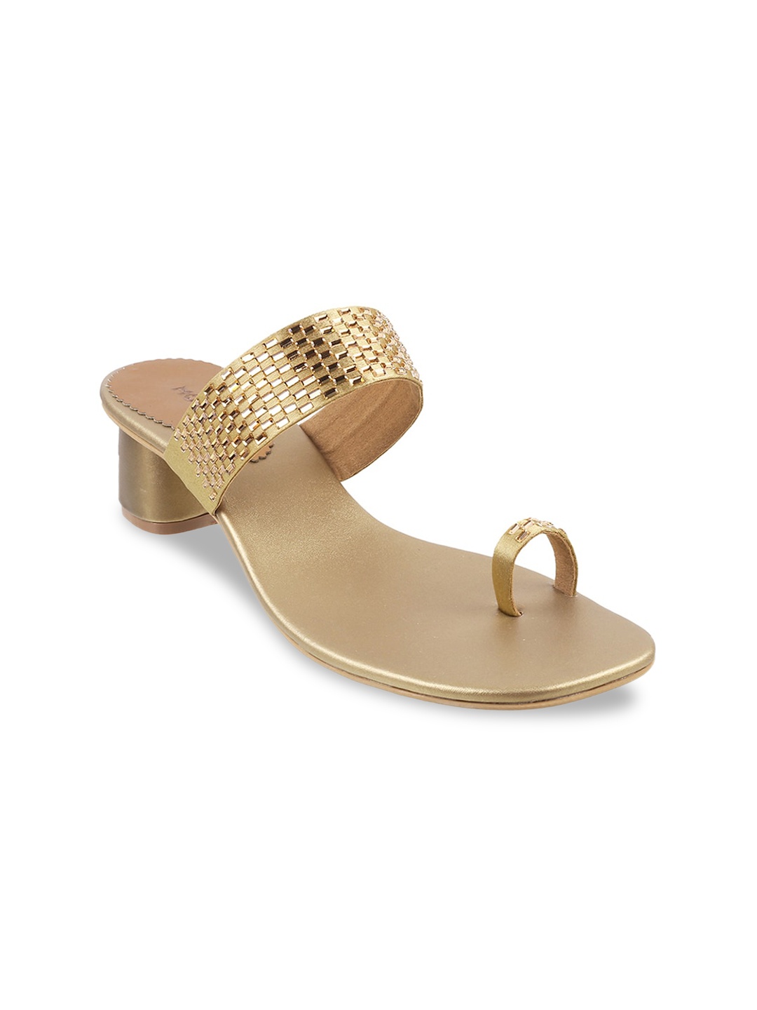

Mochi Women Gold-Toned Embellished Block Sandals