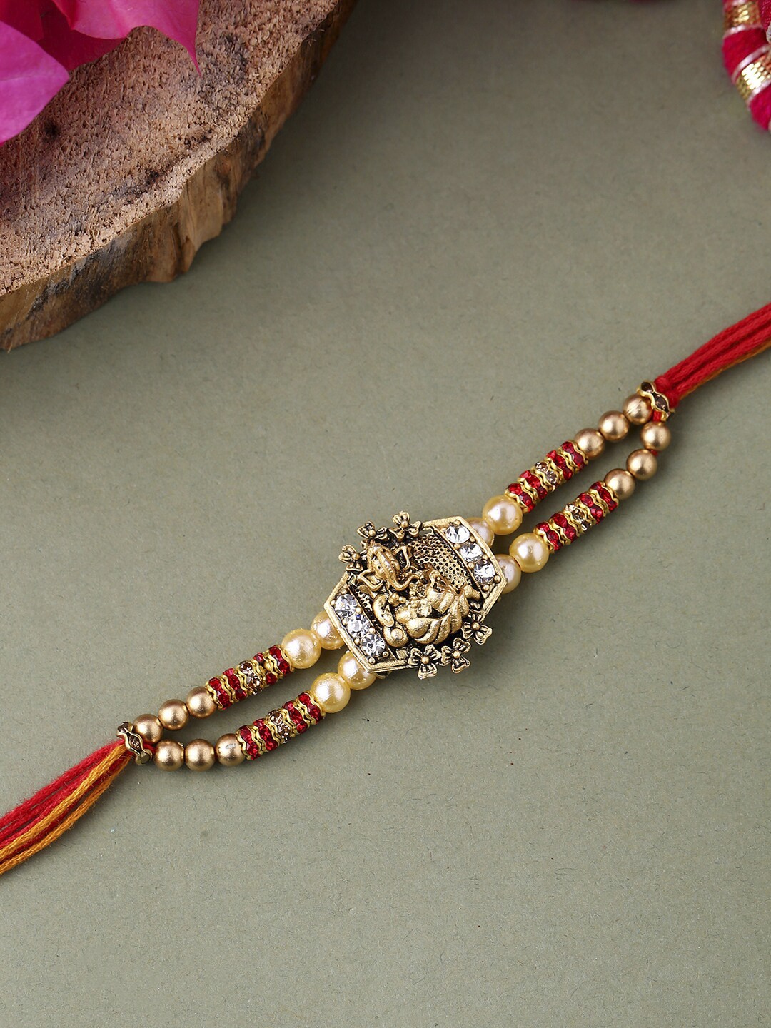 

Voylla Fancy Pearl Rakhi With Roli Chaawal, Red