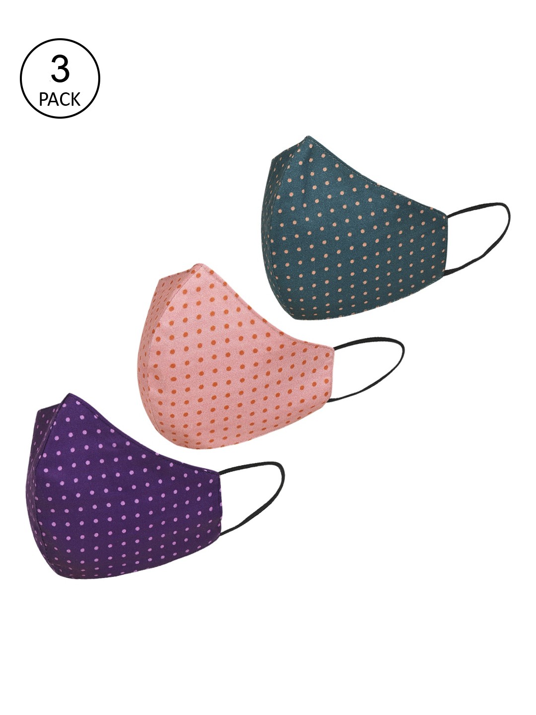 

Tossido Women Pack Of 3 Digital Printed 3-Ply Pure Cotton Reusable Cloth Masks, Purple