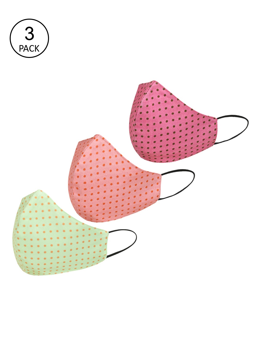 

Tossido Women Pack Of 3 Printed 3-Ply Reusable Pure Cotton Cloth Masks, Pink