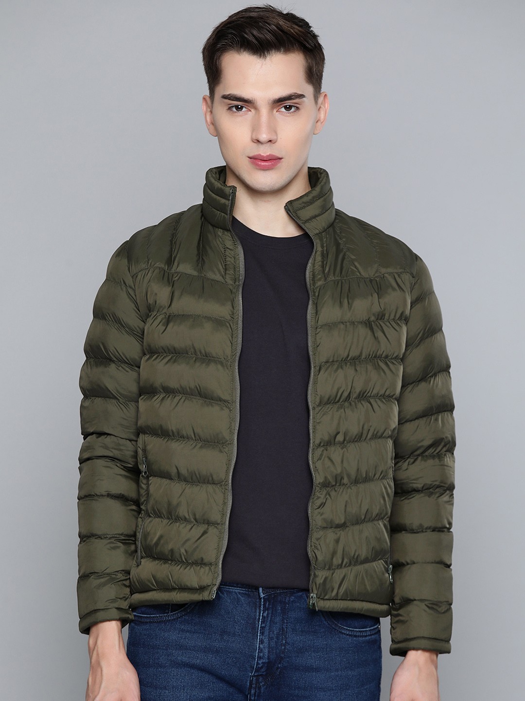 

Fort Collins Men Olive Green Solid Puffer Jacket