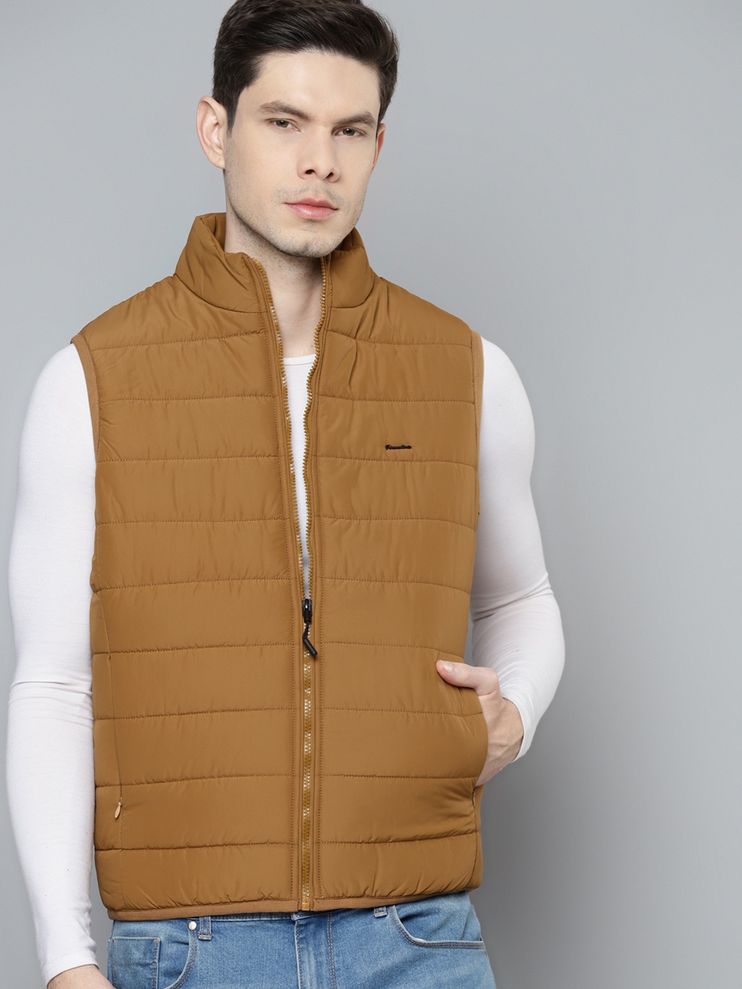

Fort Collins Men Mustard Brown Solid Padded Jacket