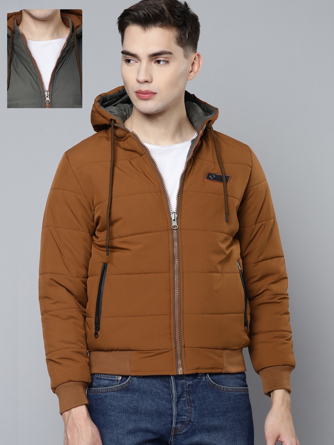 

Fort Collins Men Brown & Olive Green Reversible Padded Jacket