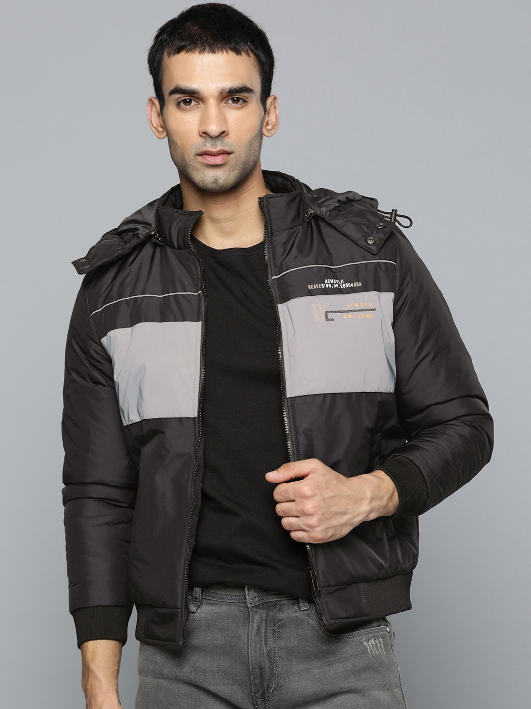 

Fort Collins Men Black Reflective Detail Padded Jacket with Detachable Hood