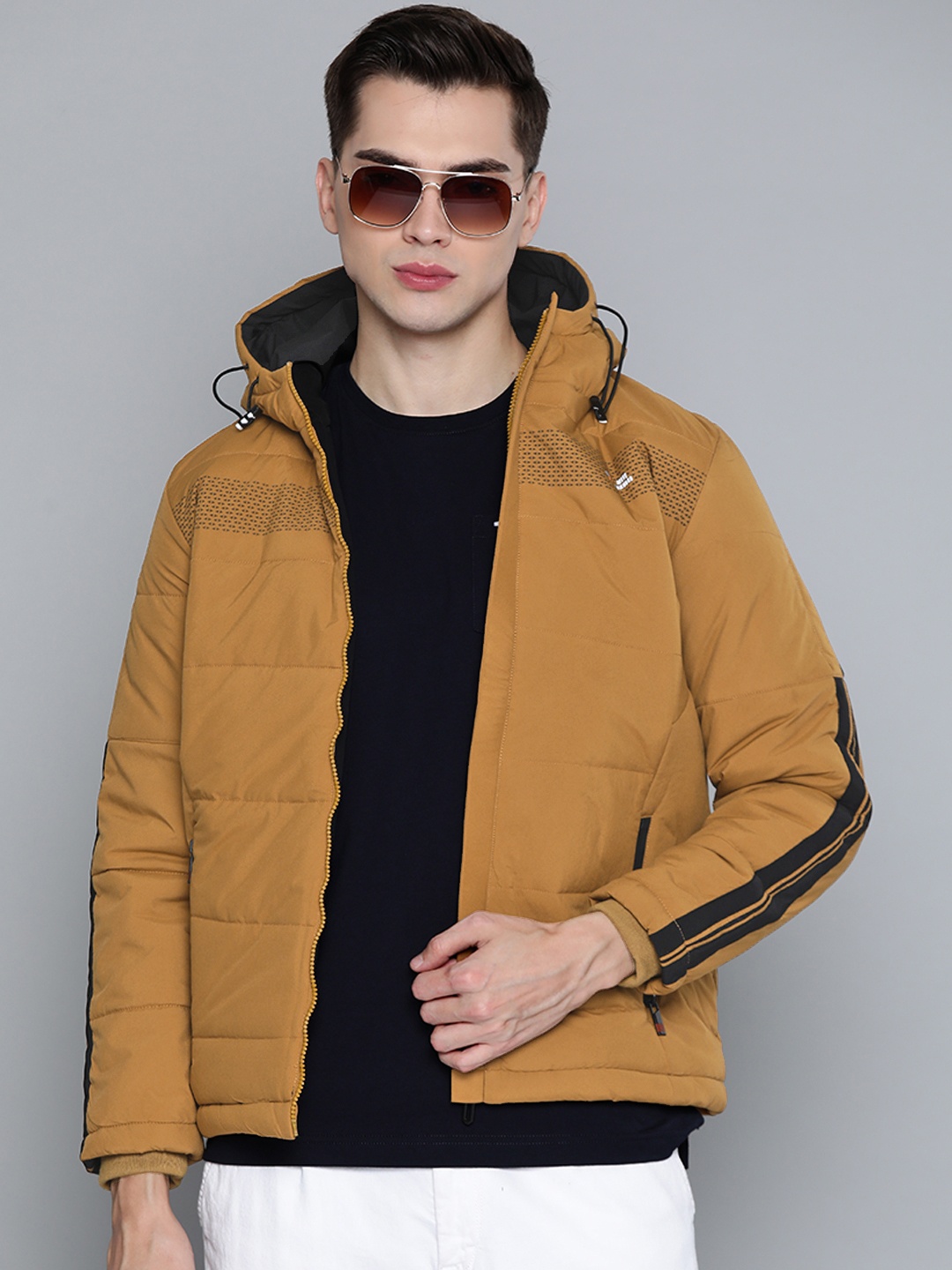 

Fort Collins Men Mustard Yellow Solid Hooded Padded Jacket