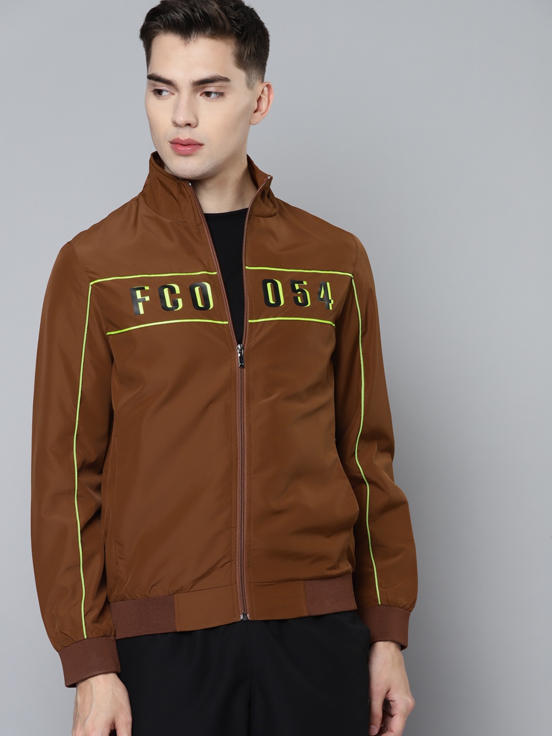 

Fort Collins Men Brown Windcheater Printed Detail Bomber Jacket