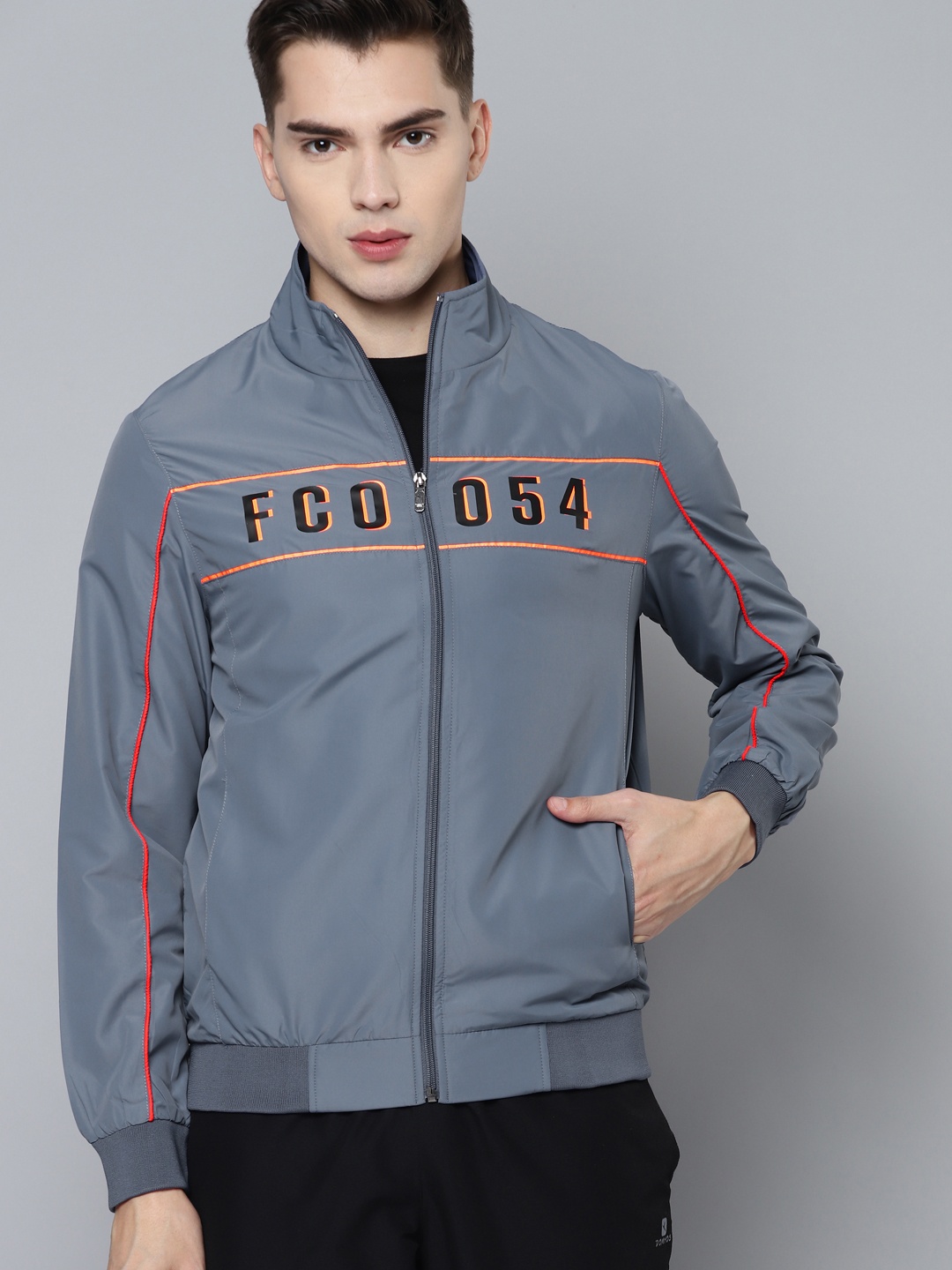 

Fort Collins Men Blue Windcheater Printed Detail Bomber Jacket