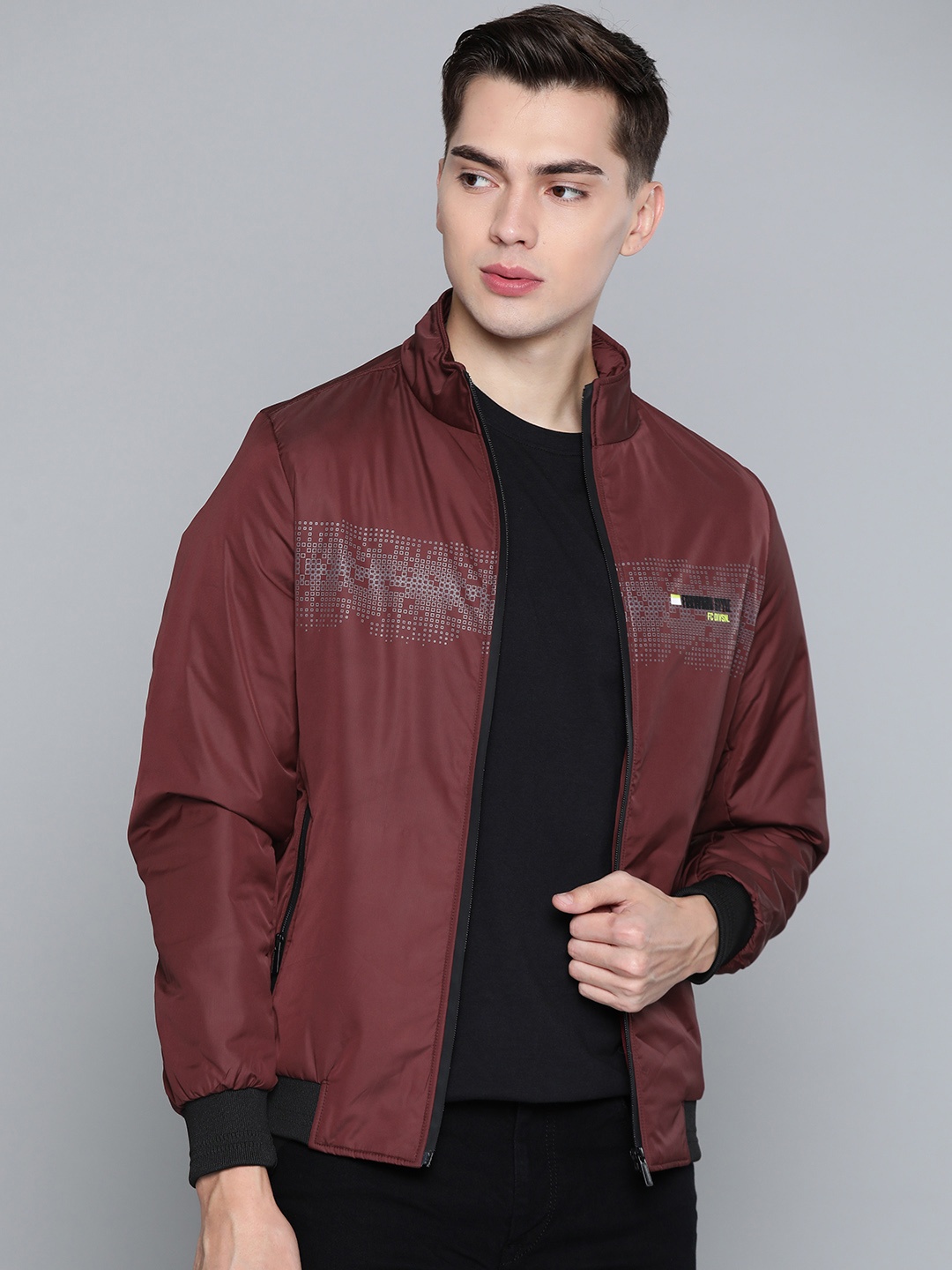 

Fort Collins Men Maroon Printed Detail Bomber Jacket