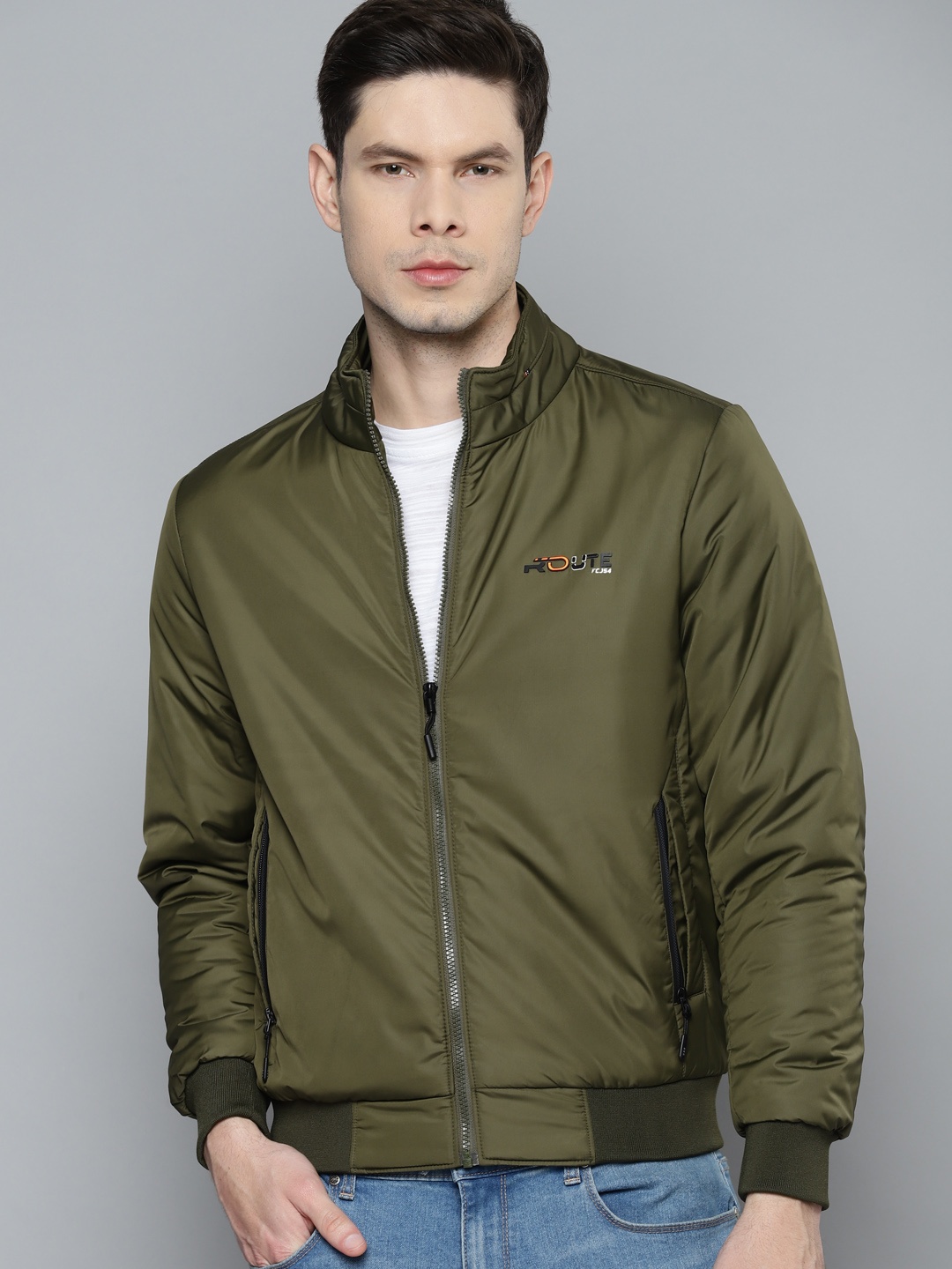 

Fort Collins Men Olive Green Solid Bomber Jacket