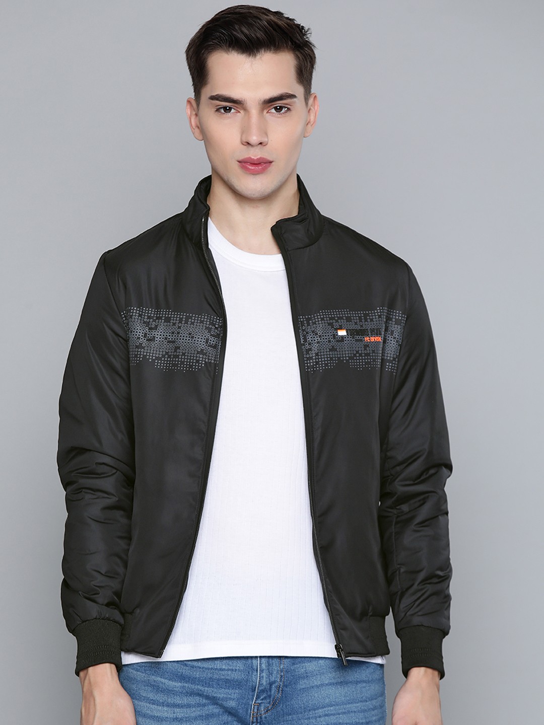 

Fort Collins Men Black Geometric Bomber Jacket