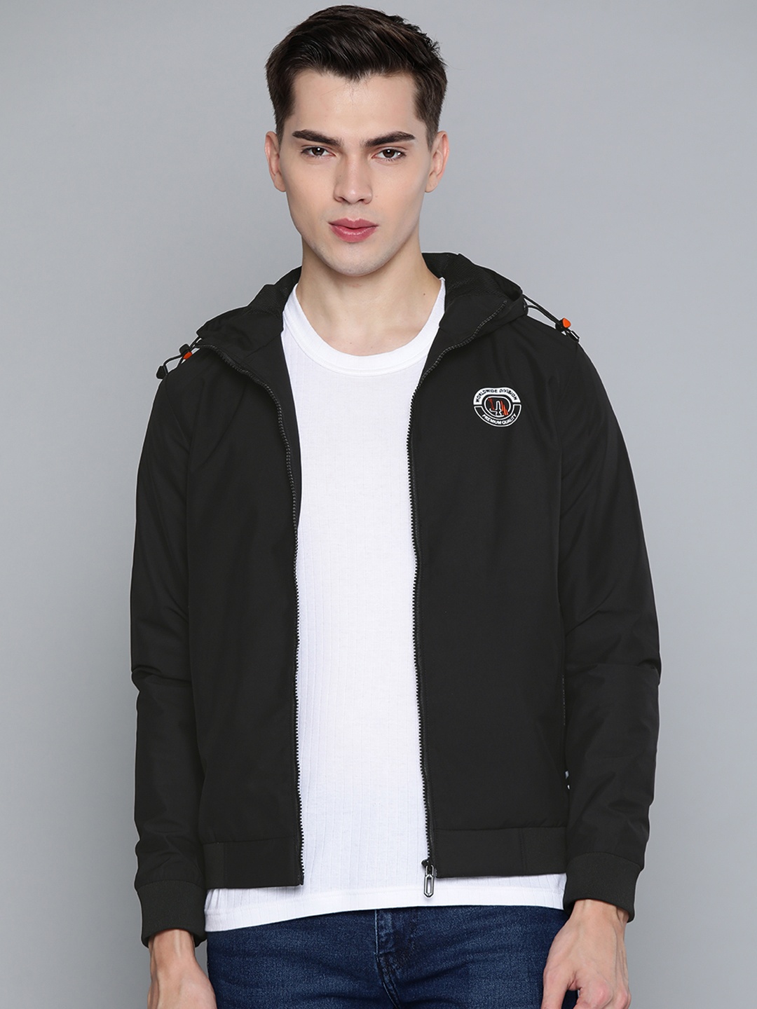 

Fort Collins Men Black Solid Hooded Tailored Jacket