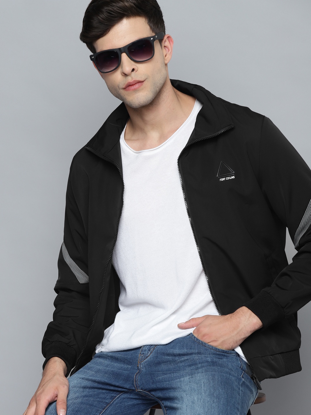

Fort Collins Men Black Brand Logo Bomber Jacket