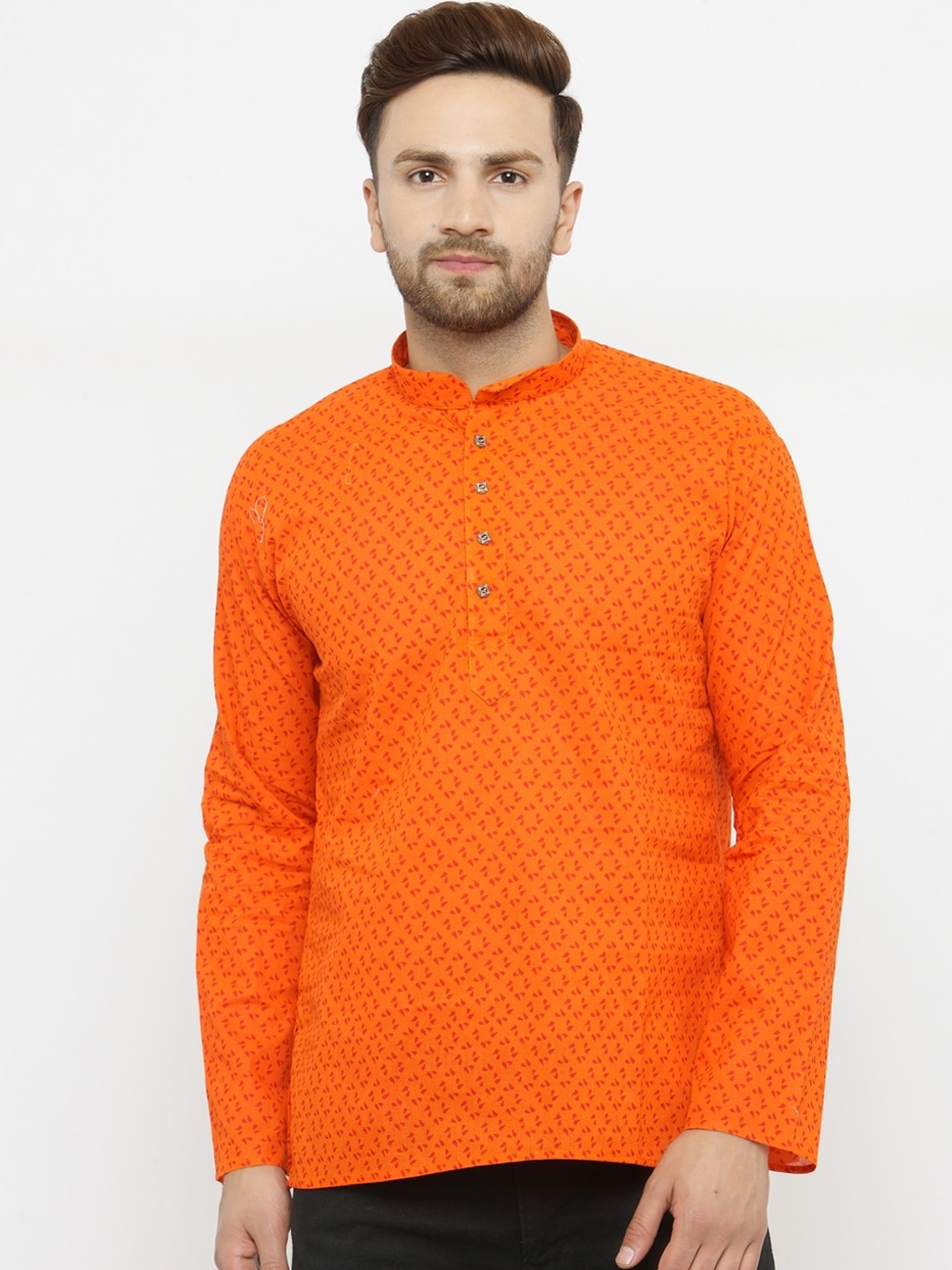 

RG DESIGNERS Men Orange Printed Straight Kurta