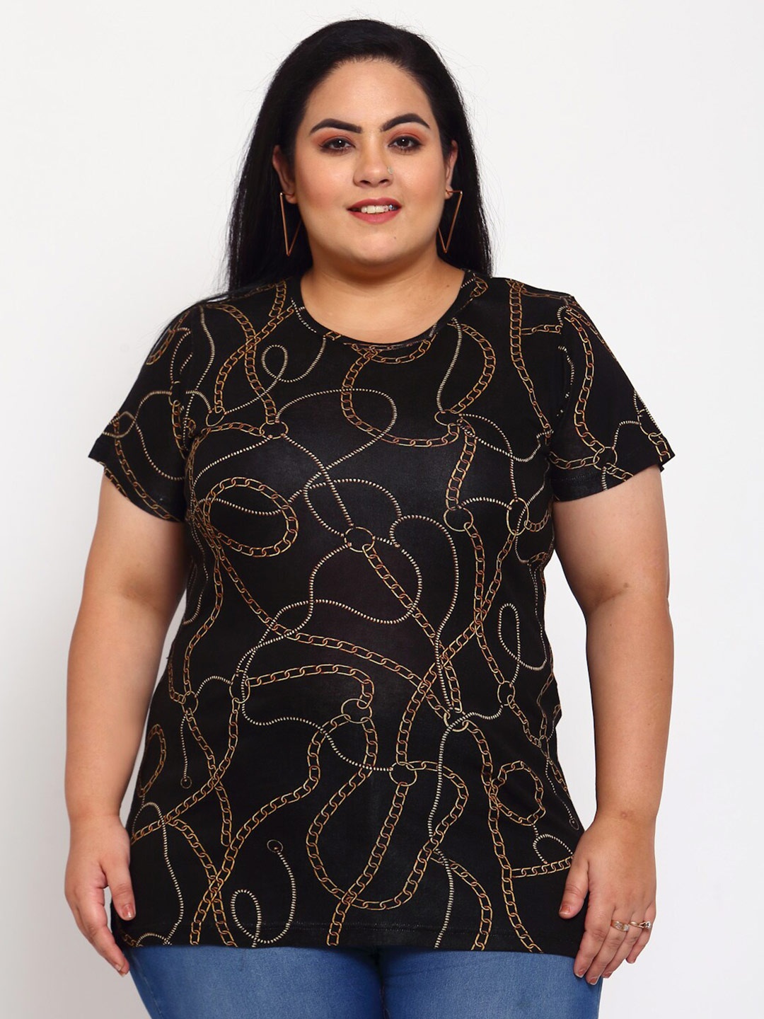 

plusS Women Black Printed T-shirt