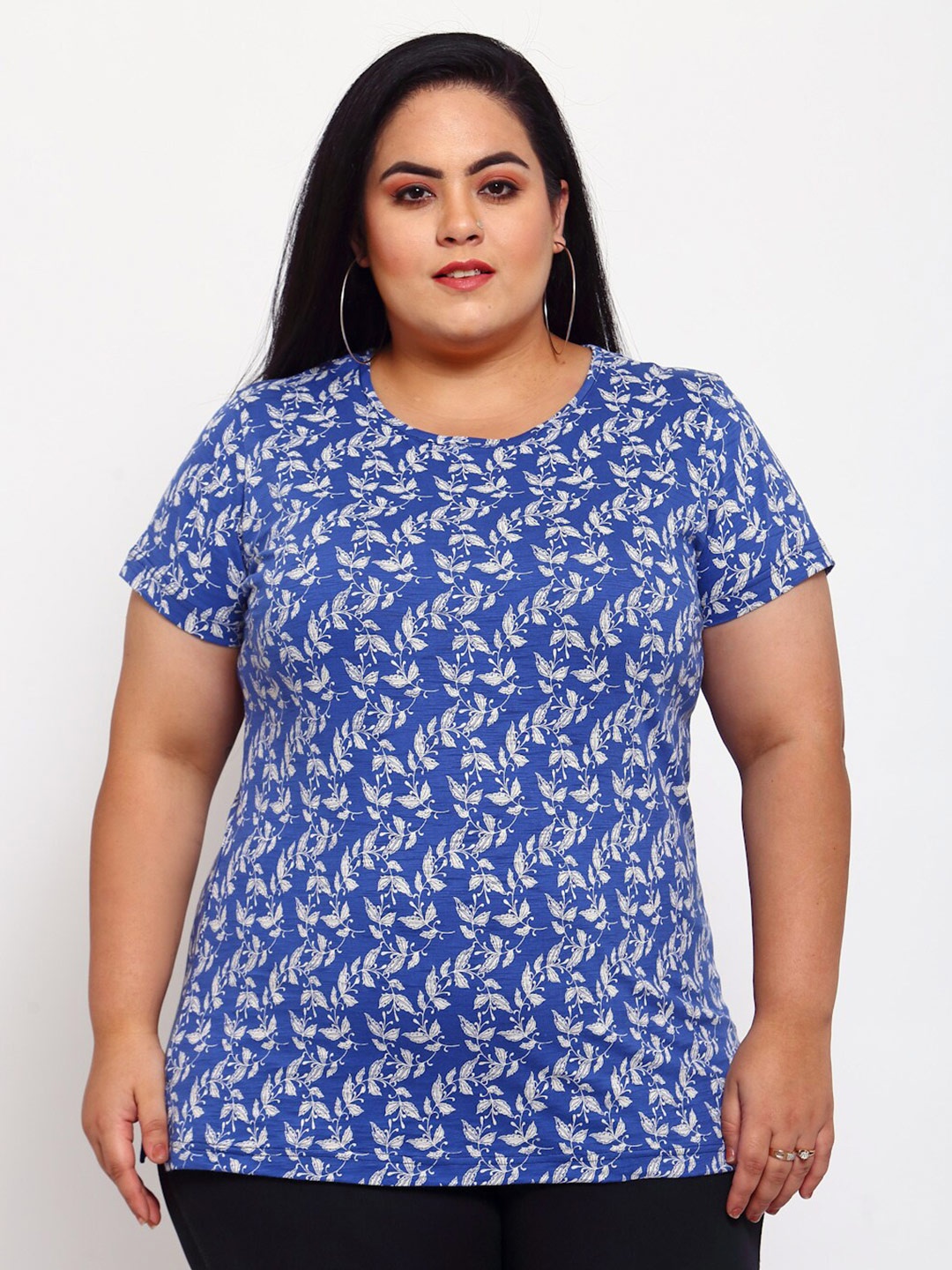 

plusS Women Blue Floral Printed T-shirt