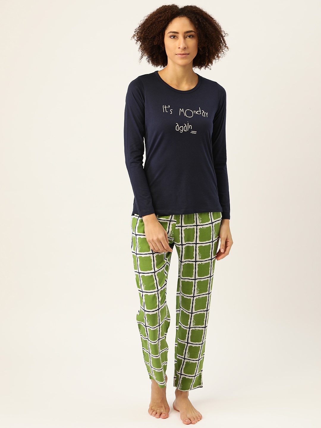 

MADAME M SECRET Women Navy Blue & Green Printed Pyjamas Set