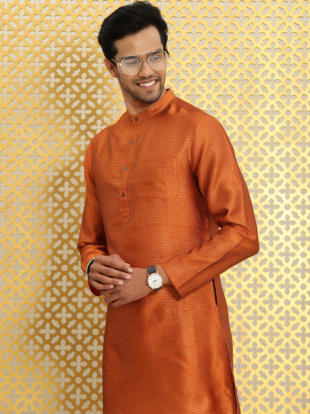 

Ode by House of Pataudi Men Orange Kurta