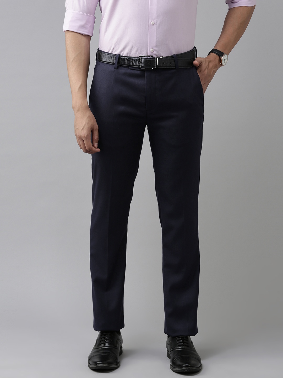 

Arrow Men Navy Blue Tapered Fit Formal Trousers